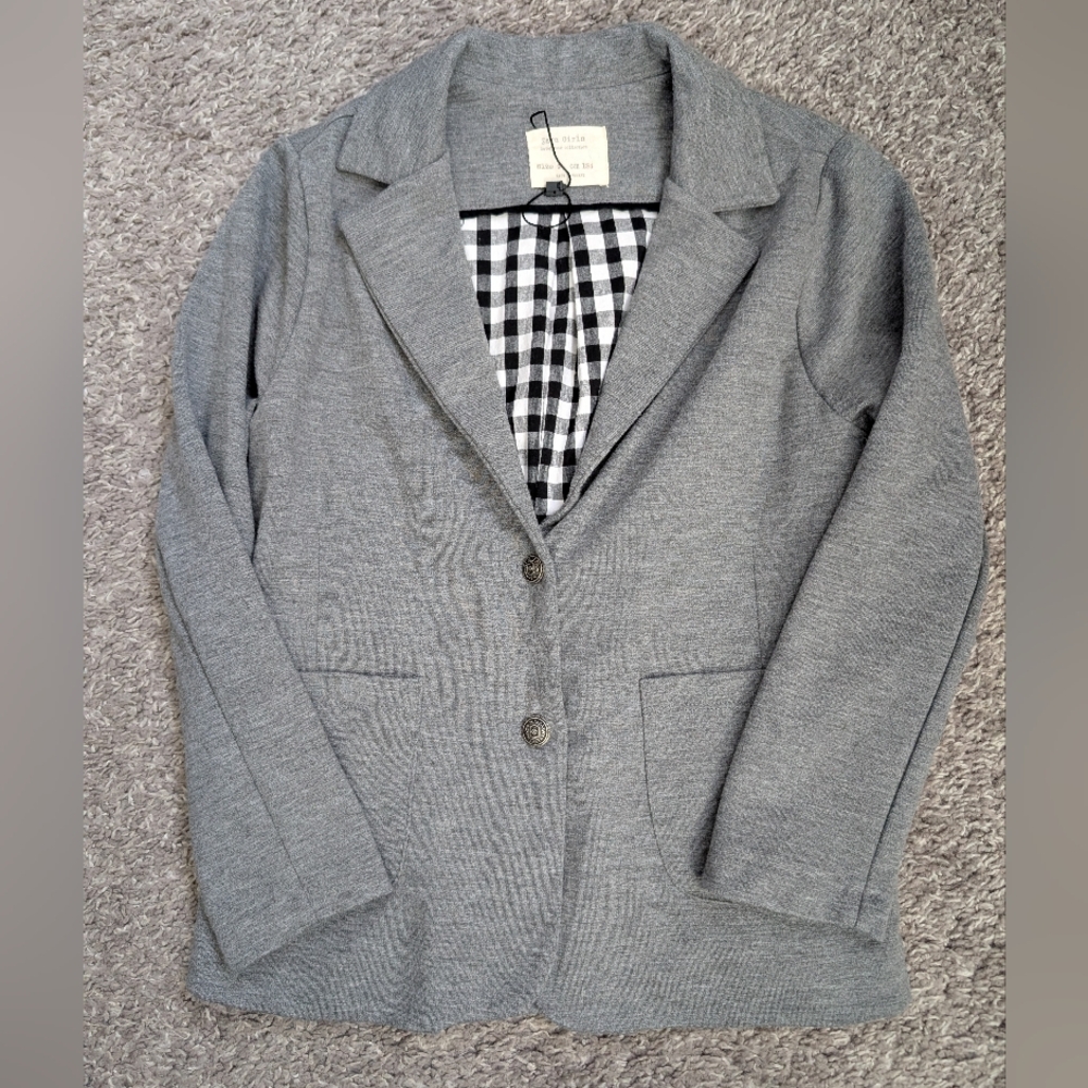 Zara Girls Gray Outerwear with Checkered Detail